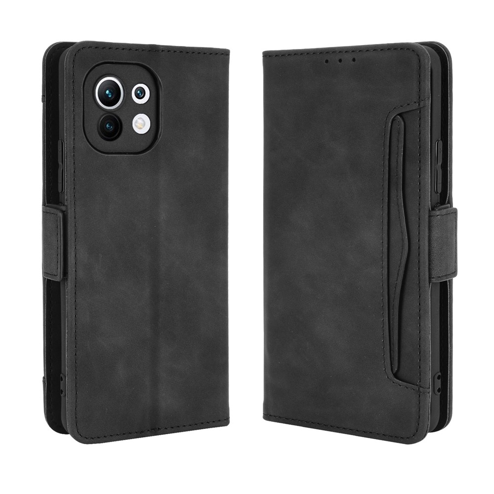Multiple Card Slots Wallet Design Leather Phone Feature Protective Cover Case with Stand for Xiaomi Mi 11 - Black-7