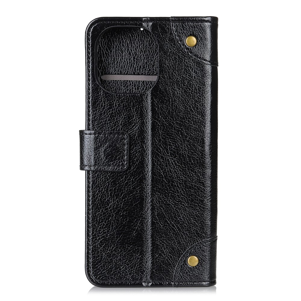 Brass Buckle Nappa Texture Wallet Leather Cell Phone Case for Xiaomi Mi 11 - Black-3