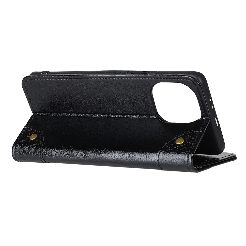Brass Buckle Nappa Texture Wallet Leather Cell Phone Case for Xiaomi Mi 11 - Black-4