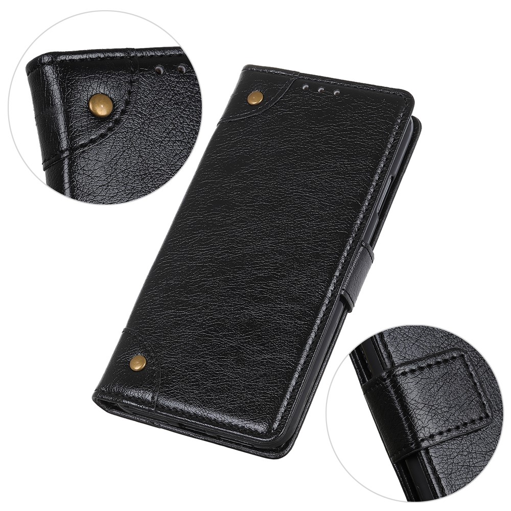 Brass Buckle Nappa Texture Wallet Leather Cell Phone Case for Xiaomi Mi 11 - Black-5