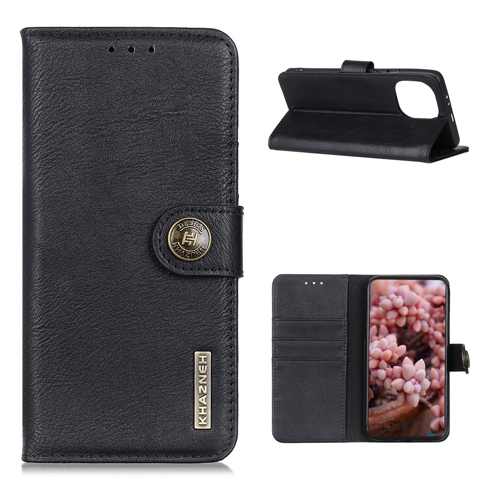 KHAZNEH Wallet Stand Design Retro Style Leather Protector Case Cover for Xiaomi Mi 11 - Black-1