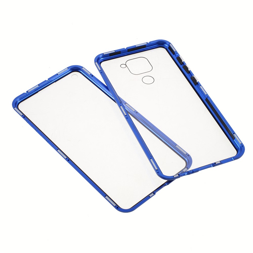 Magnetic-Adsorbed Metal Frame + Double-sided Tempered Glass Full Protection Phone Shell for Xiaomi Redmi Note 9 4G (Qualcomm Snapdragon 662) - Blue-2