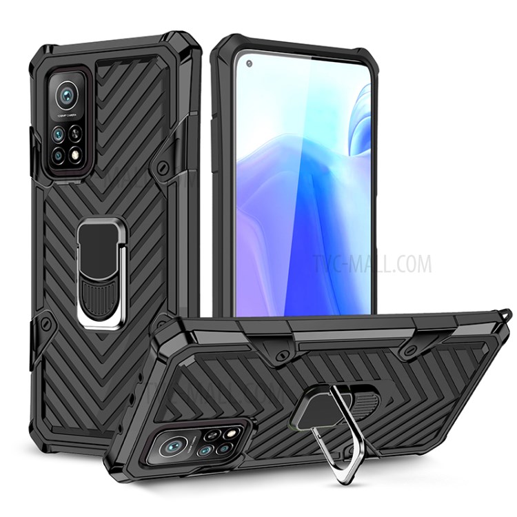 PC + TPU + Metal Hybrid Phone Protective Shell with Rotatable Finger Ring Kickstand for Xiaomi Mi 10T Pro 5G / Mi 10T 5G - Black-1
