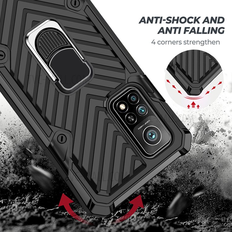PC + TPU + Metal Hybrid Phone Protective Shell with Rotatable Finger Ring Kickstand for Xiaomi Mi 10T Pro 5G / Mi 10T 5G - Black-4