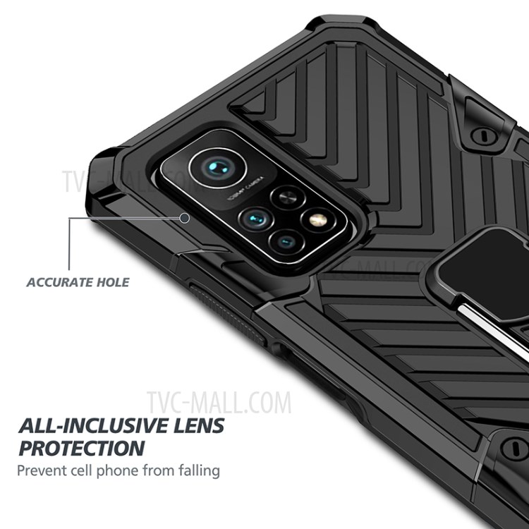PC + TPU + Metal Hybrid Phone Protective Shell with Rotatable Finger Ring Kickstand for Xiaomi Mi 10T Pro 5G / Mi 10T 5G - Black-6