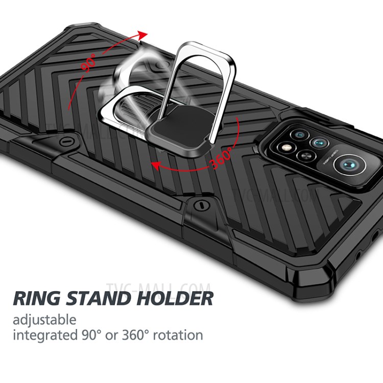 PC + TPU + Metal Hybrid Phone Protective Shell with Rotatable Finger Ring Kickstand for Xiaomi Mi 10T Pro 5G / Mi 10T 5G - Black-7