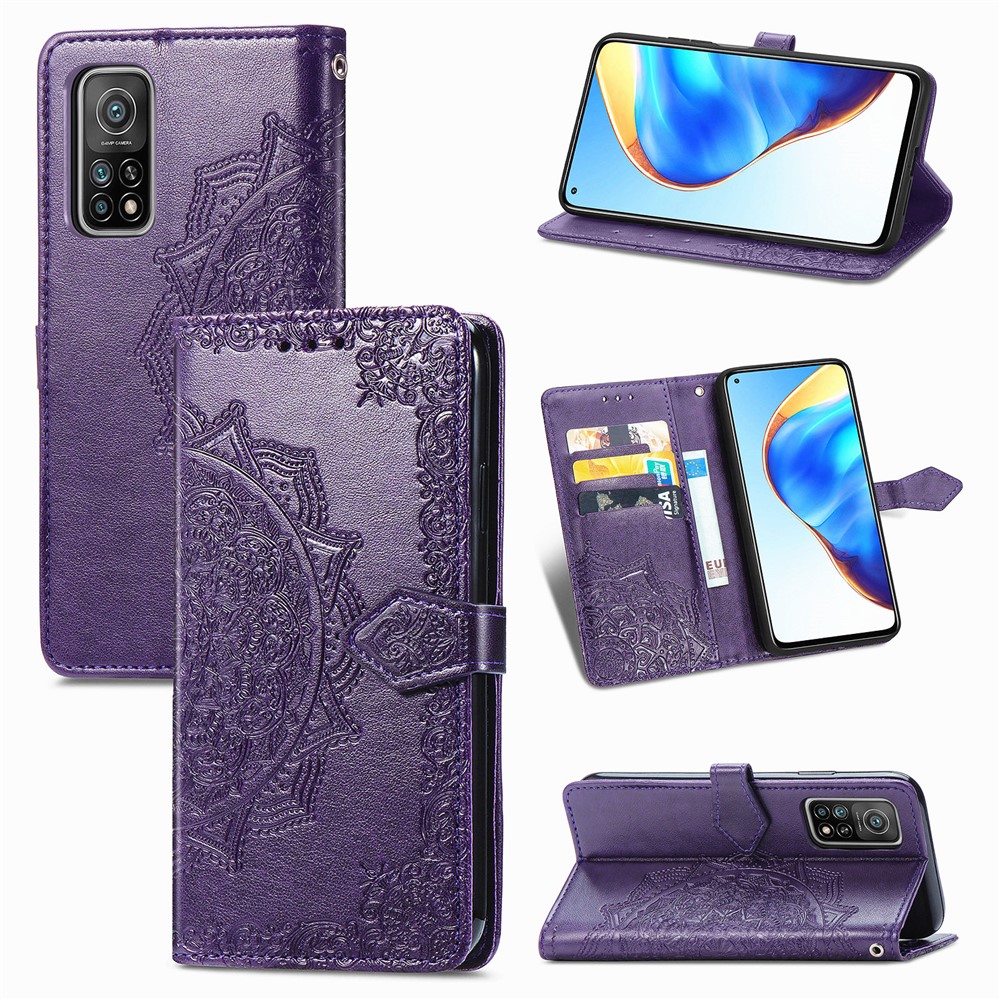 Embossed Mandala Flower PU Leather Case Wallet for Xiaomi Mi 10T 5G / Mi 10T Pro 5G / Redmi K30S - Purple-1