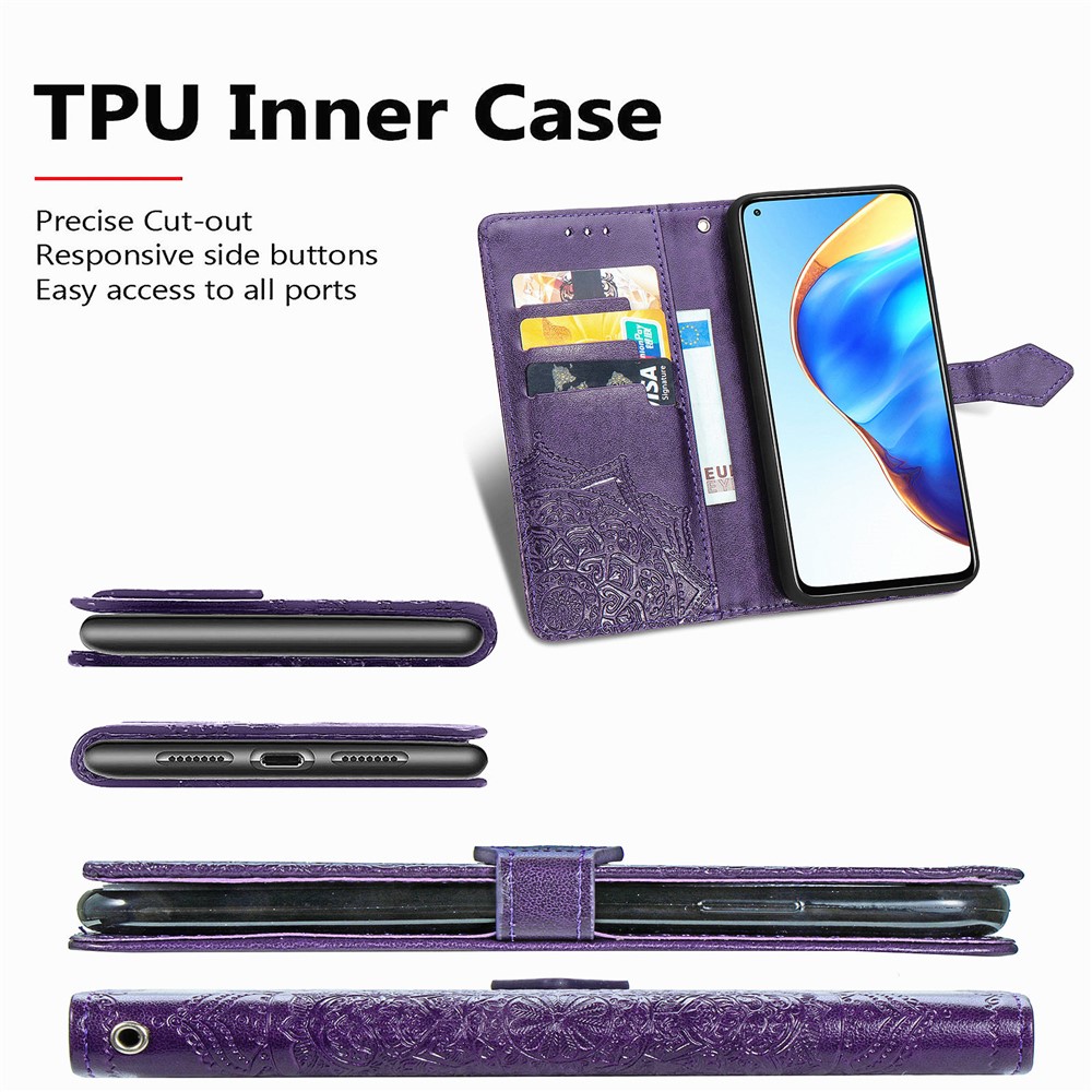 Embossed Mandala Flower PU Leather Case Wallet for Xiaomi Mi 10T 5G / Mi 10T Pro 5G / Redmi K30S - Purple-10