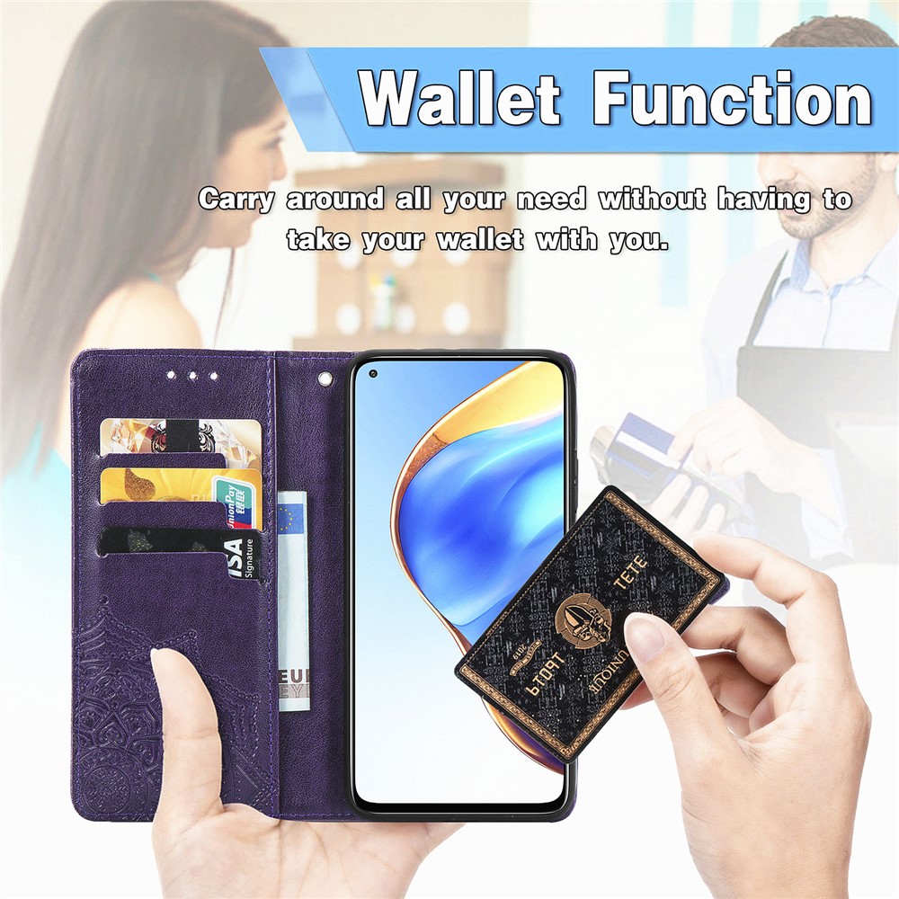 Embossed Mandala Flower PU Leather Case Wallet for Xiaomi Mi 10T 5G / Mi 10T Pro 5G / Redmi K30S - Purple-11