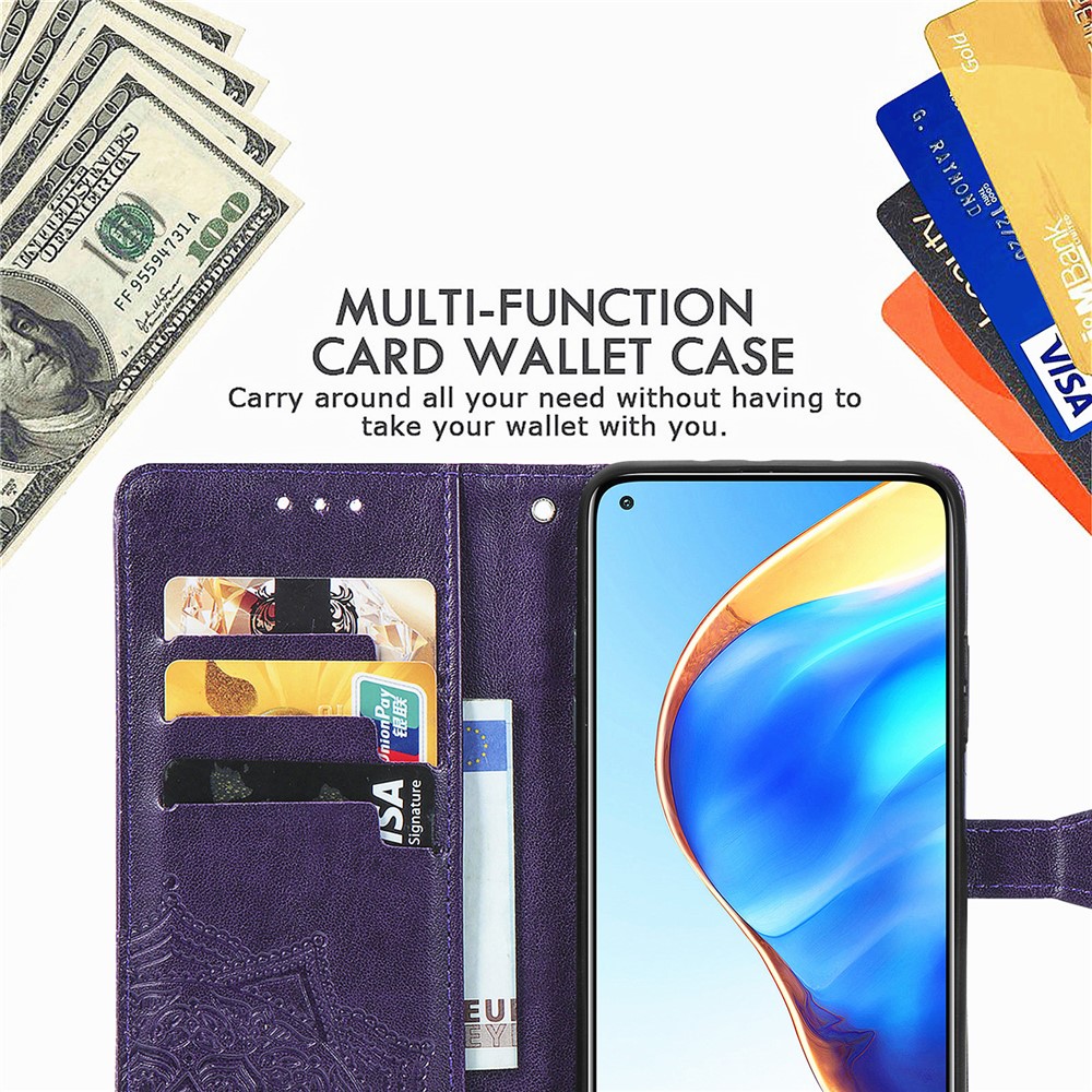 Embossed Mandala Flower PU Leather Case Wallet for Xiaomi Mi 10T 5G / Mi 10T Pro 5G / Redmi K30S - Purple-14