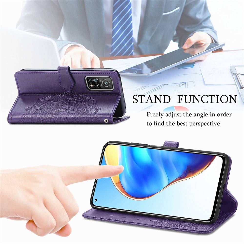 Embossed Mandala Flower PU Leather Case Wallet for Xiaomi Mi 10T 5G / Mi 10T Pro 5G / Redmi K30S - Purple-9