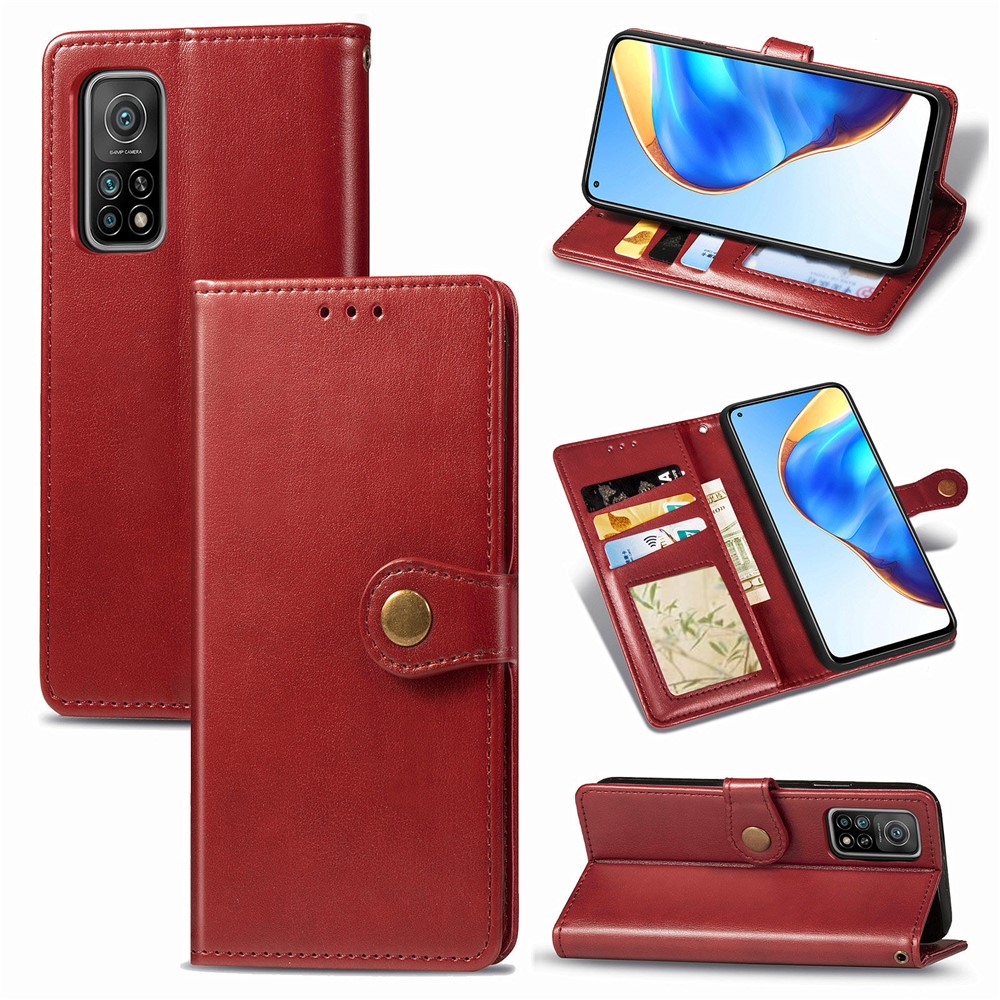 Solid Color Wallet Stand Leather Phone Shell for Xiaomi Redmi K30S / Mi 10T 5G / Mi 10T Pro 5G - Red-1