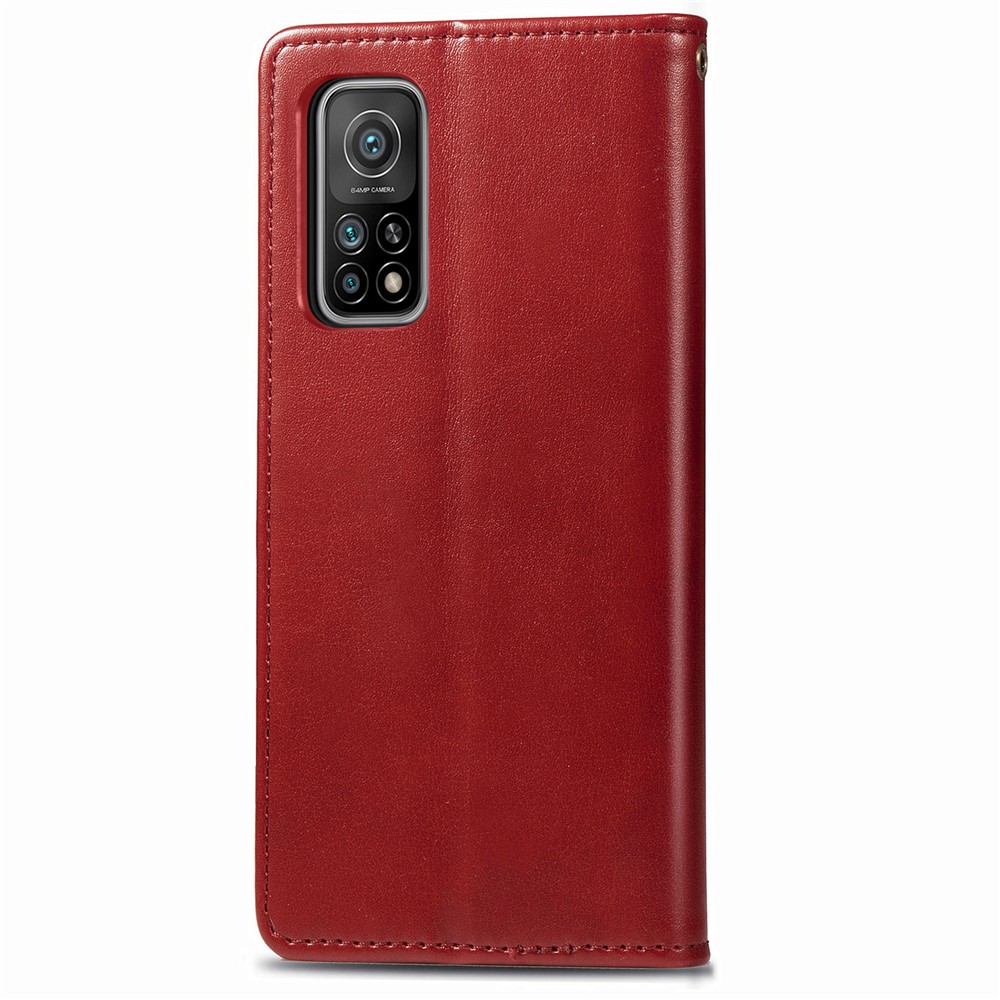Solid Color Wallet Stand Leather Phone Shell for Xiaomi Redmi K30S / Mi 10T 5G / Mi 10T Pro 5G - Red-5
