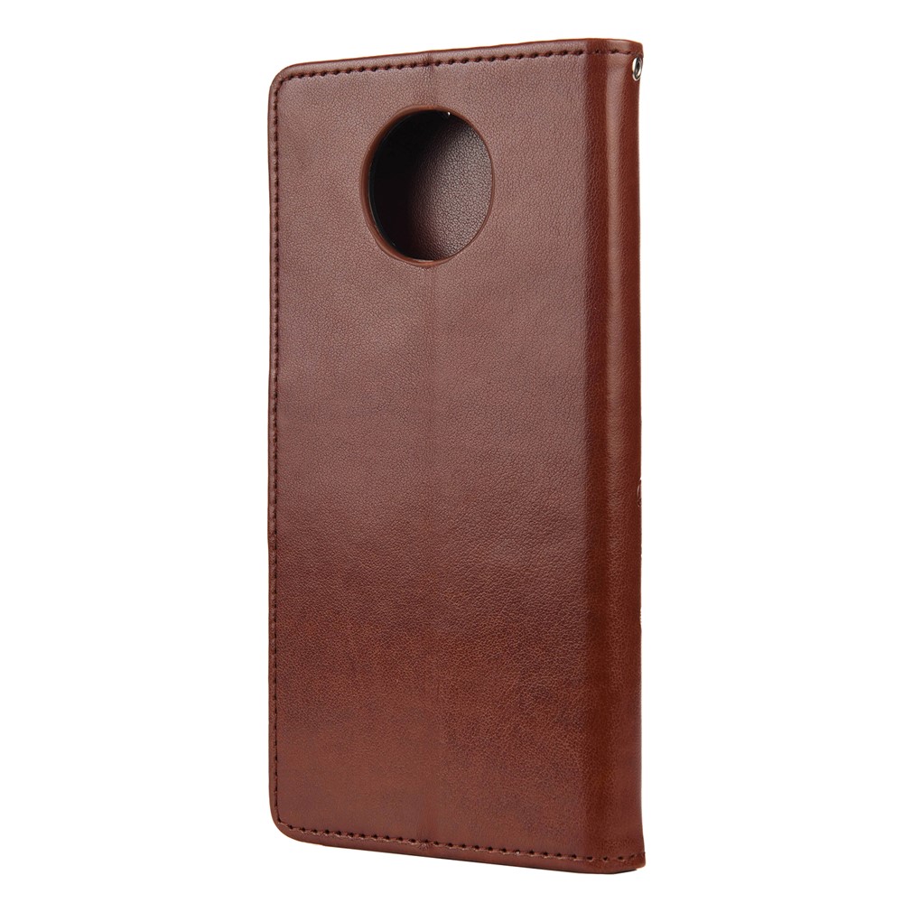 Imprinted Butterflies Flower Leather Wallet Stand Case for Xiaomi Redmi Note 9 5G / Redmi Note 9T 5G - Brown-3