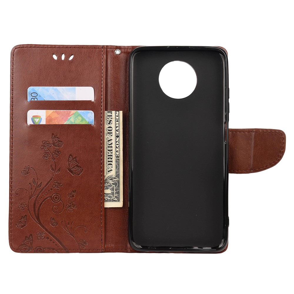 Imprinted Butterflies Flower Leather Wallet Stand Case for Xiaomi Redmi Note 9 5G / Redmi Note 9T 5G - Brown-4