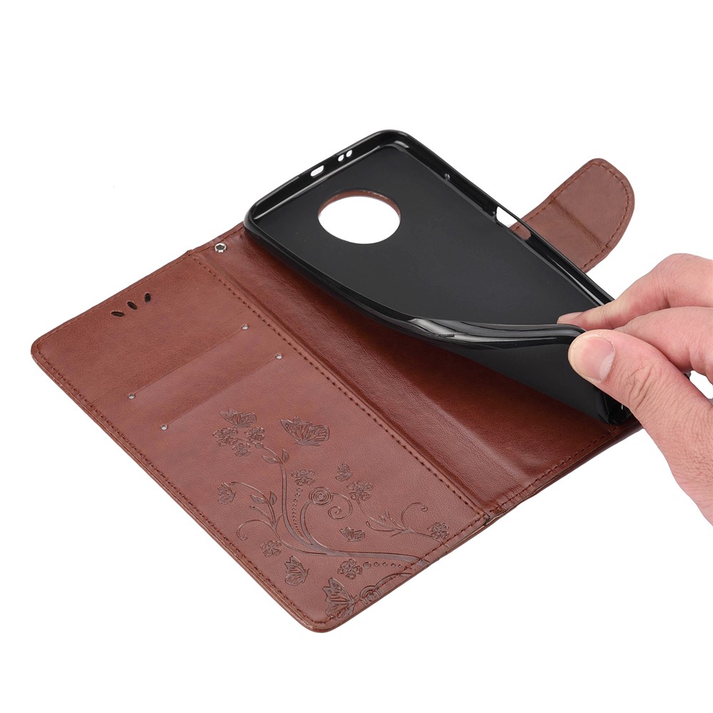 Imprinted Butterflies Flower Leather Wallet Stand Case for Xiaomi Redmi Note 9 5G / Redmi Note 9T 5G - Brown-7