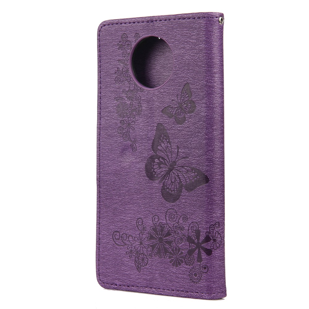 Imprinted Butterflies Flower Leather Wallet Stand Case for Xiaomi Redmi Note 9 5G / Redmi Note 9T 5G - Purple-3