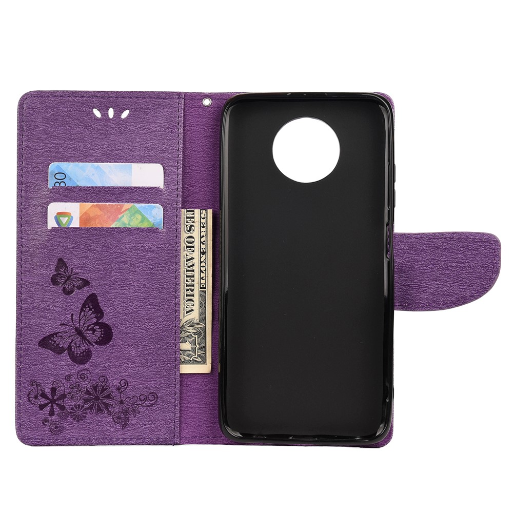 Imprinted Butterflies Flower Leather Wallet Stand Case for Xiaomi Redmi Note 9 5G / Redmi Note 9T 5G - Purple-4