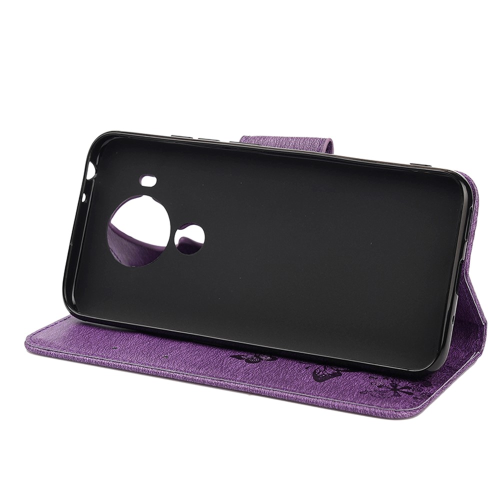 Imprinted Butterflies Flower Leather Wallet Stand Case for Xiaomi Redmi Note 9 5G / Redmi Note 9T 5G - Purple-5
