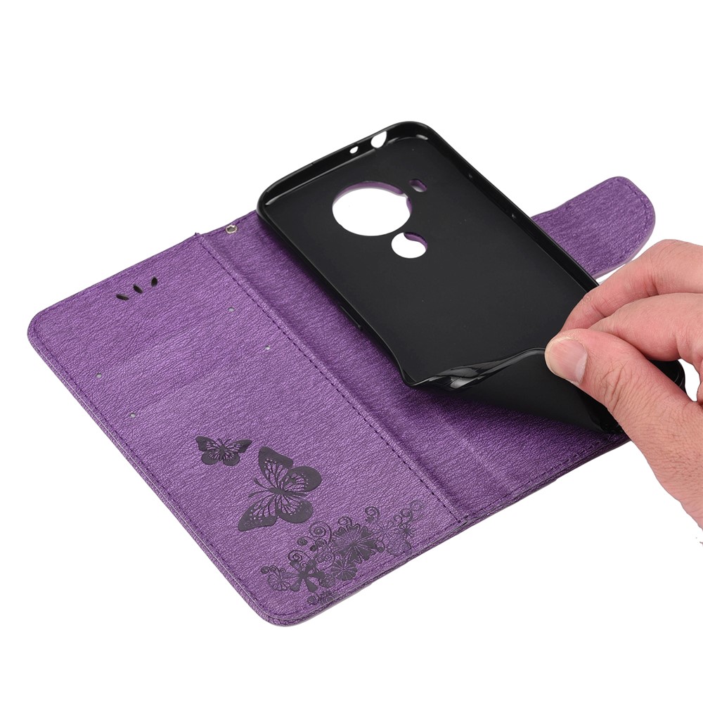 Imprinted Butterflies Flower Leather Wallet Stand Case for Xiaomi Redmi Note 9 5G / Redmi Note 9T 5G - Purple-7