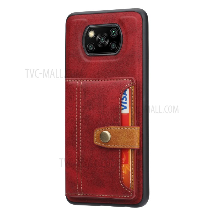 Card Slots Kickstand PU Leather Coated TPU Case for Xiaomi Poco X3 NFC/X3 - Red-2