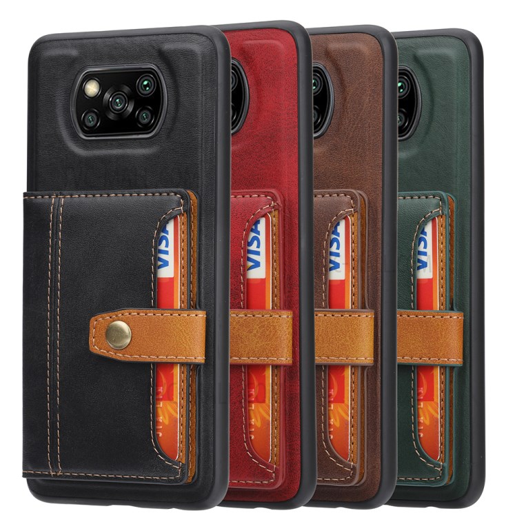 Card Slots Kickstand PU Leather Coated TPU Case for Xiaomi Poco X3 NFC/X3 - Red-3