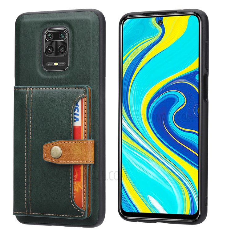 Card Slots Kickstand PU Leather Coated TPU Case for Xiaomi Redmi Note 9S / Redmi Note 9 Pro 5G / Redmi Note 9 Pro Max - Green-1