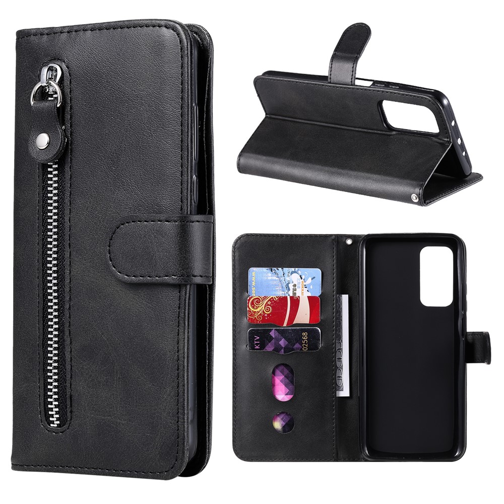 Zipper Pocket Leather Wallet Stand Case for Xiaomi Mi 10T 5G / Mi 10T Pro 5G / Redmi K30S - Black-1