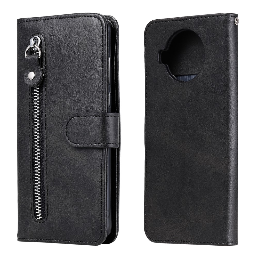 Capa De Couro De Capa De Bolso Com Zíper Capa De Couro Para Xiaomi Mi 10T Lite 5G / 10i 5G / Redmi Nota 9 Pro 5G - Preto