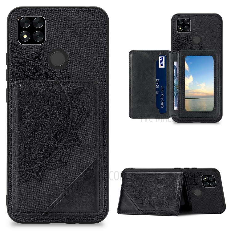 Mandala Flower Pattern PU Leather+TPU Flip Wallet Phone Case for Xiaomi Redmi 9C - Black-1