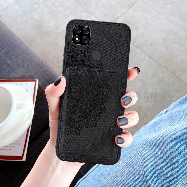 Mandala Flower Pattern PU Leather+TPU Flip Wallet Phone Case for Xiaomi Redmi 9C - Black-12