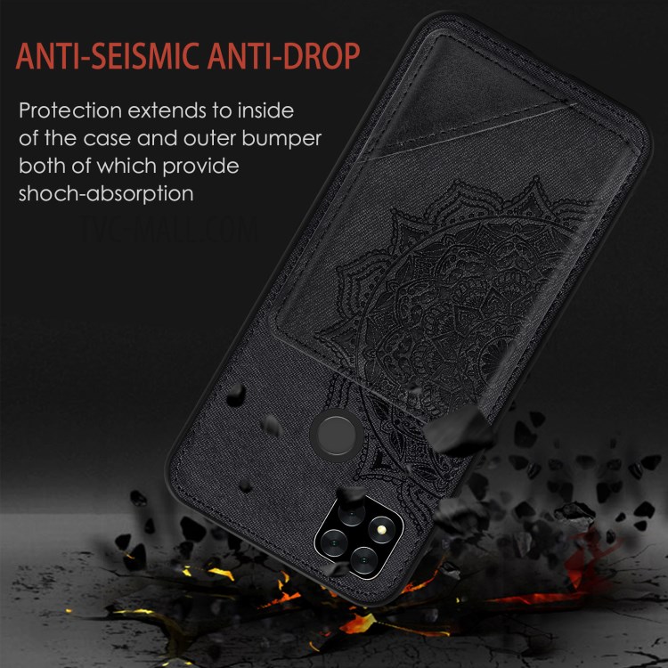 Mandala Flower Pattern PU Leather+TPU Flip Wallet Phone Case for Xiaomi Redmi 9C - Black-6