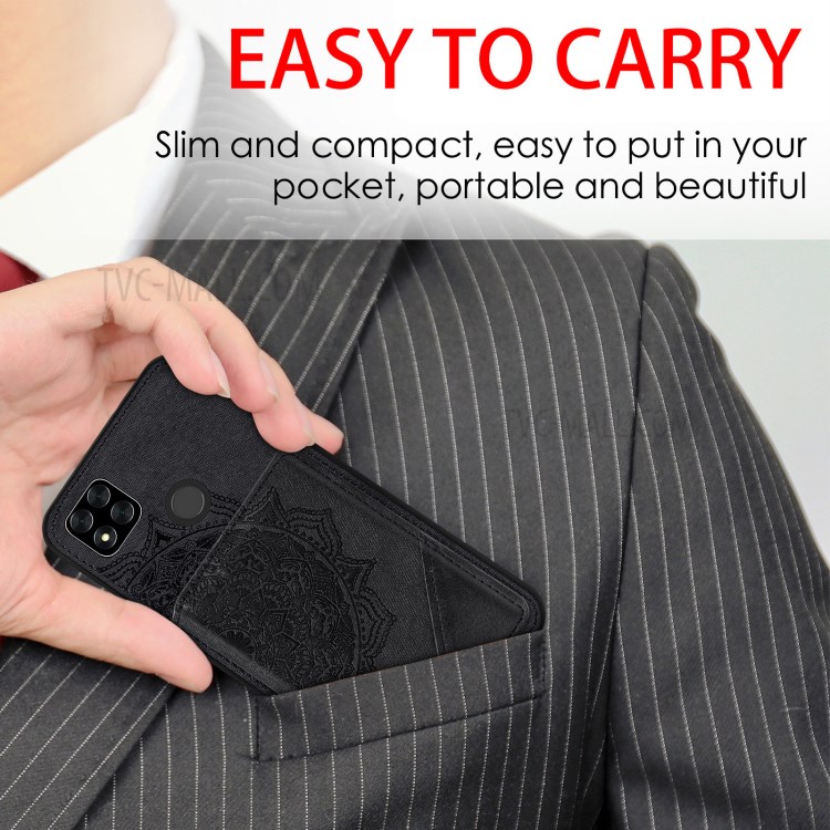 Mandala Flower Pattern PU Leather+TPU Flip Wallet Phone Case for Xiaomi Redmi 9C - Black-9