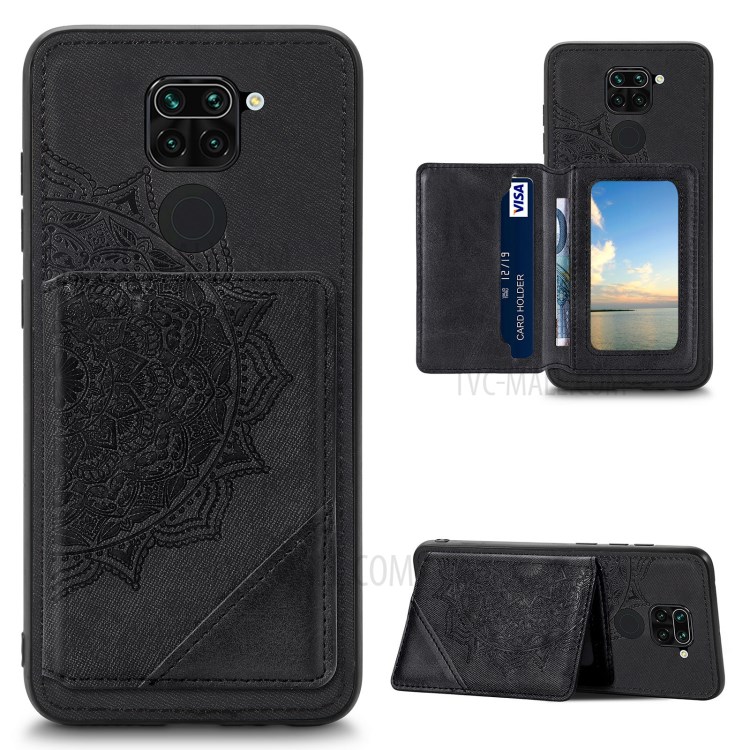 Mandala Flower Pattern PU Leather+TPU Flip Wallet Phone Case for Xiaomi Redmi Note 9 4G / Redmi 10X 4G - Black-1