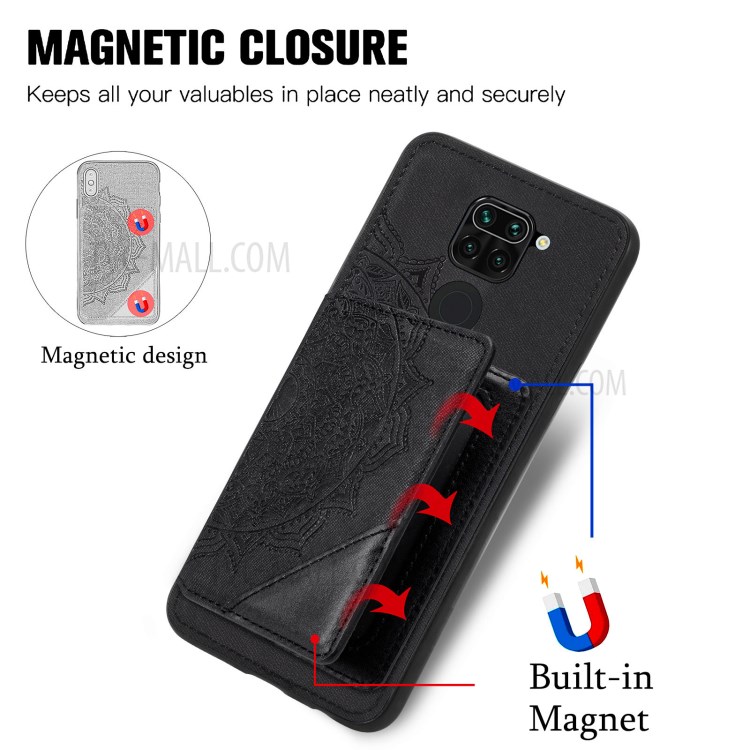 Mandala Flower Pattern PU Leather+TPU Flip Wallet Phone Case for Xiaomi Redmi Note 9 4G / Redmi 10X 4G - Black-10