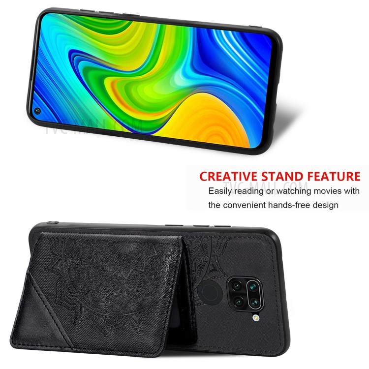 Mandala Flower Pattern PU Leather+TPU Flip Wallet Phone Case for Xiaomi Redmi Note 9 4G / Redmi 10X 4G - Black-4