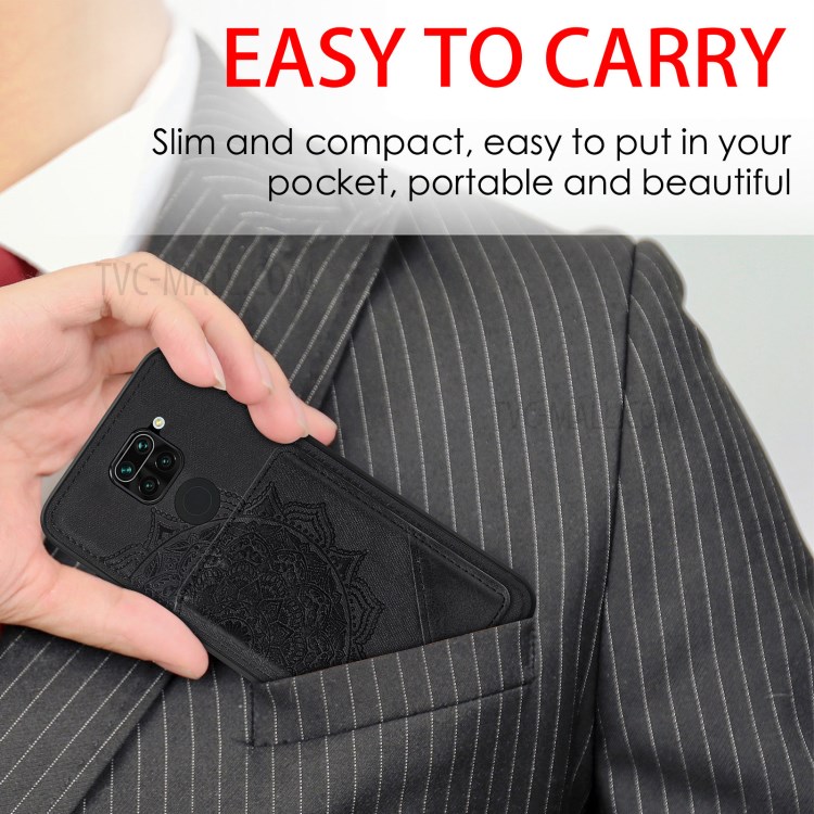 Mandala Flower Pattern PU Leather+TPU Flip Wallet Phone Case for Xiaomi Redmi Note 9 4G / Redmi 10X 4G - Black-9