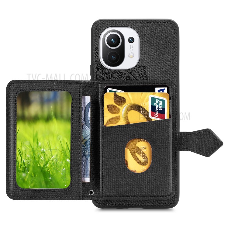 Mandala Pattern Printing PU Leather Coated TPU Phone Case with Strap for Xiaomi Mi 11 - Black-3