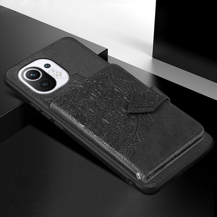 Mandala Pattern Printing PU Leather Coated TPU Phone Case with Strap for Xiaomi Mi 11 - Black-5