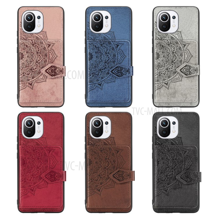 Mandala Pattern Printing PU Leather Coated TPU Phone Case with Strap for Xiaomi Mi 11 - Black-8