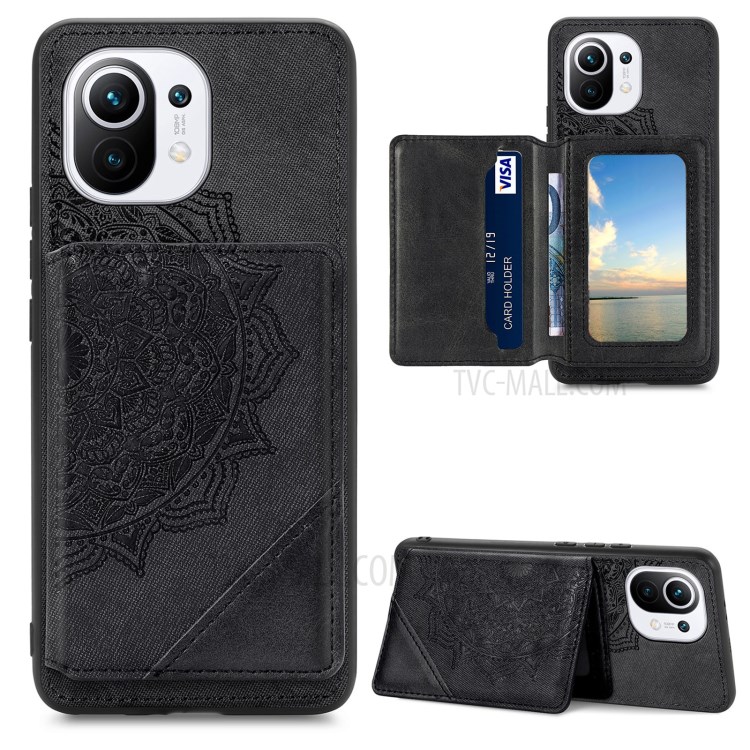 Mandala Flower Pattern PU Leather+TPU Flip Wallet Phone Case for Xiaomi Mi 11 - Black-1