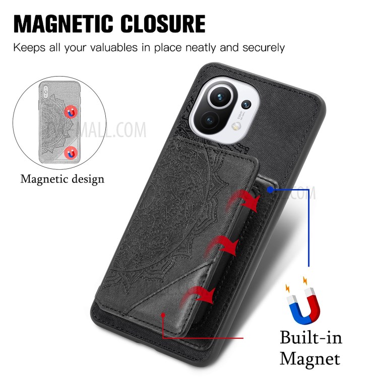 Mandala Flower Pattern PU Leather+TPU Flip Wallet Phone Case for Xiaomi Mi 11 - Black-10