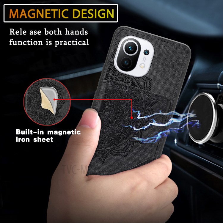 Mandala Flower Pattern PU Leather+TPU Flip Wallet Phone Case for Xiaomi Mi 11 - Black-11