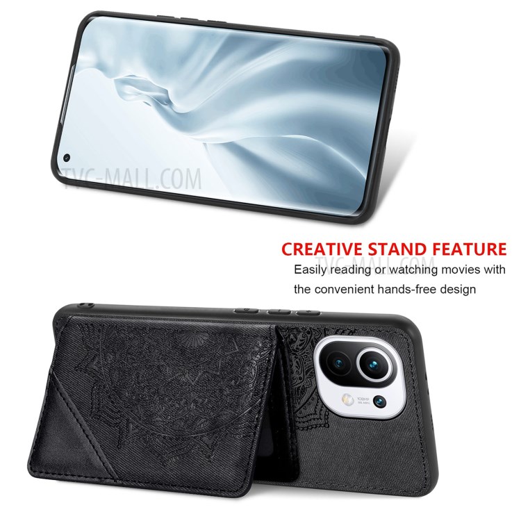 Mandala Flower Pattern PU Leather+TPU Flip Wallet Phone Case for Xiaomi Mi 11 - Black-4