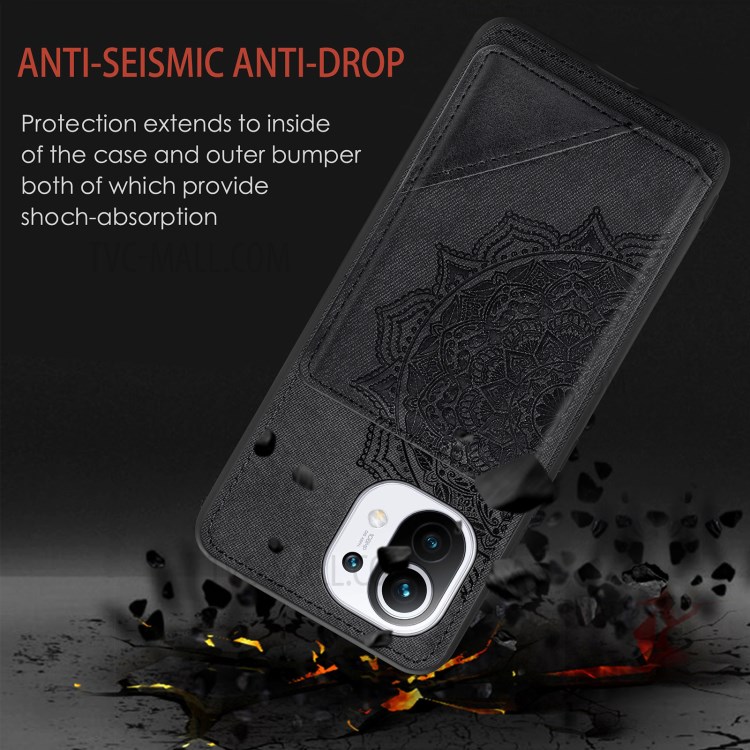 Mandala Flower Pattern PU Leather+TPU Flip Wallet Phone Case for Xiaomi Mi 11 - Black-6