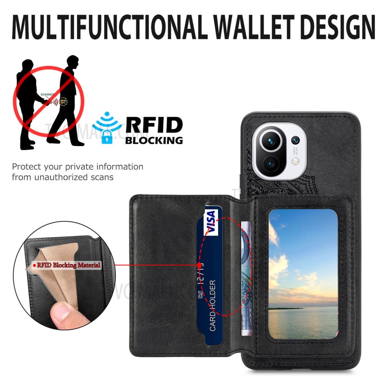 Mandala Flower Pattern PU Leather+TPU Flip Wallet Phone Case for Xiaomi Mi 11 - Black-7