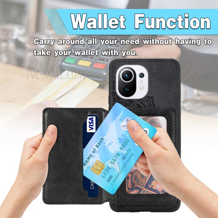 Mandala Flower Pattern PU Leather+TPU Flip Wallet Phone Case for Xiaomi Mi 11 - Black-8