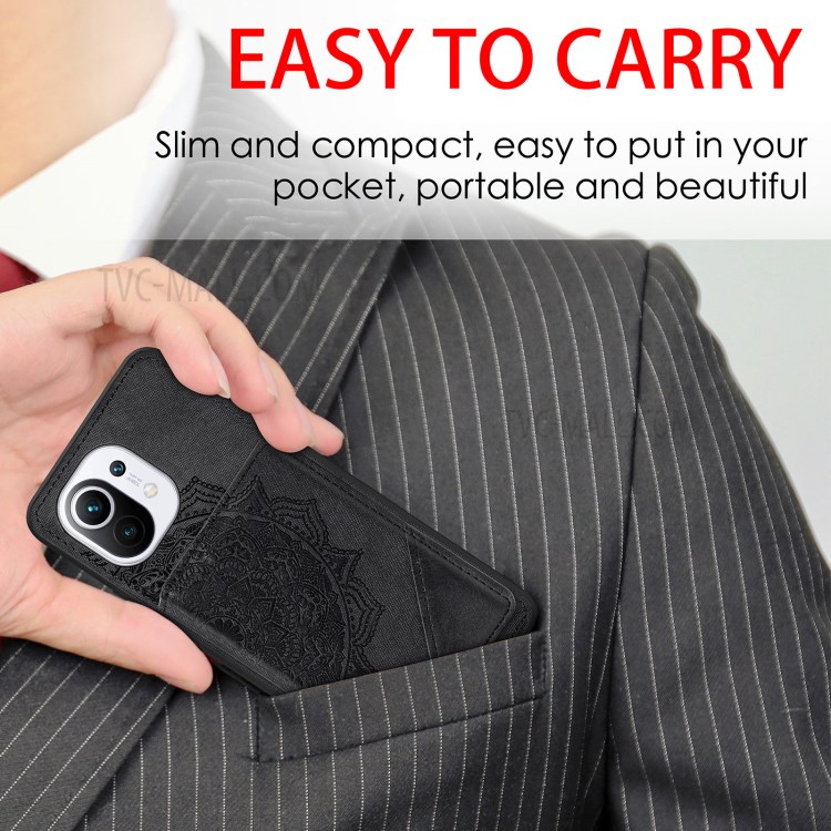 Mandala Flower Pattern PU Leather+TPU Flip Wallet Phone Case for Xiaomi Mi 11 - Black-9