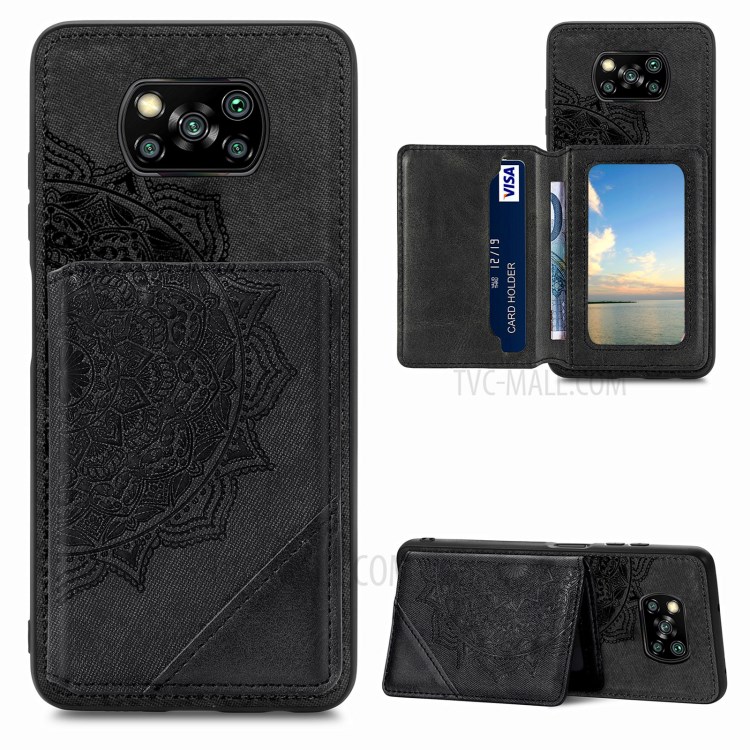 Mandala Flower Pattern PU Leather+TPU Flip Wallet Phone Case for Xiaomi Poco X3 NFC / Poco X3 - Black-1