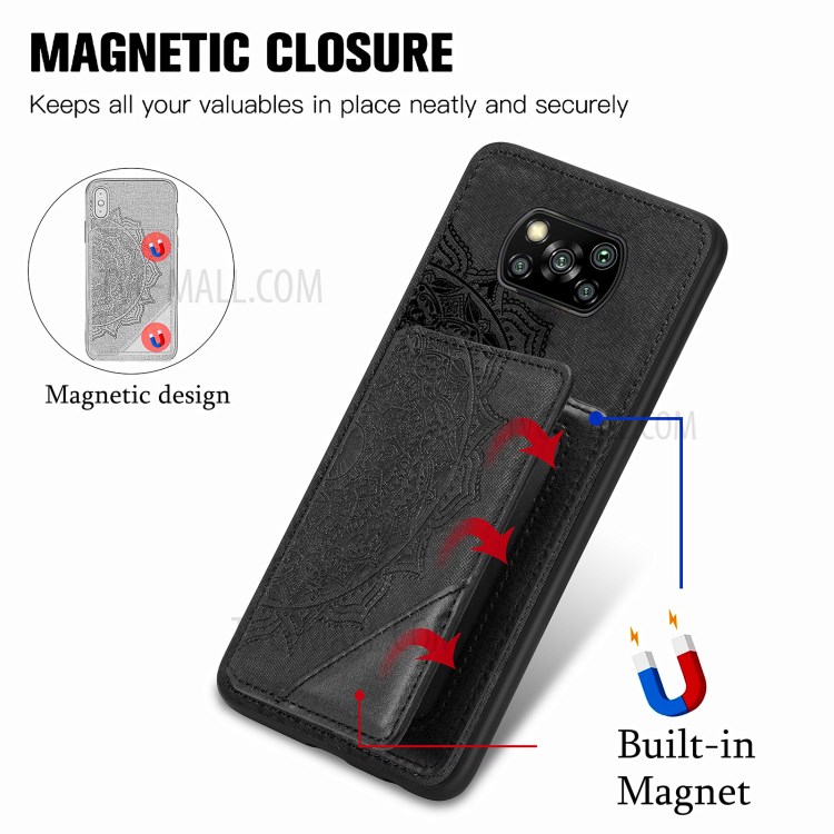 Mandala Flower Pattern PU Leather+TPU Flip Wallet Phone Case for Xiaomi Poco X3 NFC / Poco X3 - Black-10